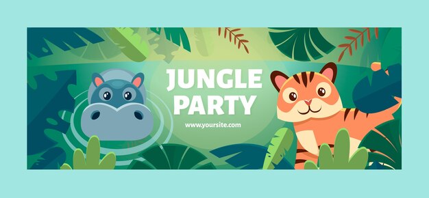 Plantilla de portada de redes sociales de fiesta de cumpleaños de jungla plana