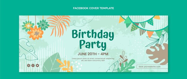 Plantilla de portada de redes sociales de fiesta de cumpleaños de selva dibujada a mano