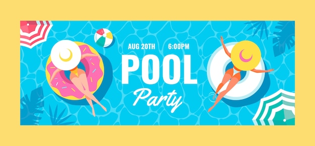 Vector gratuito plantilla de portada de redes sociales de fiesta en la piscina plana