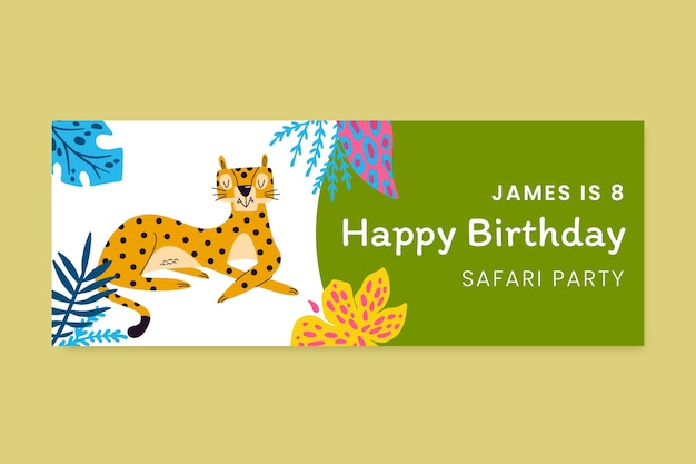 Plantilla de portada de redes sociales de fiesta safari con animales salvajes
