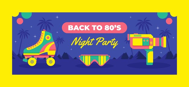 Plantilla de portada de redes sociales de fiesta temática plana de los 80