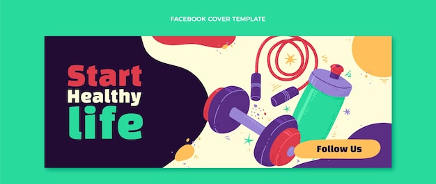 Vector gratuito plantilla de portada de redes sociales de fitness dibujada a mano
