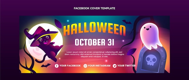 Vector gratuito plantilla de portada de redes sociales de halloween degradado
