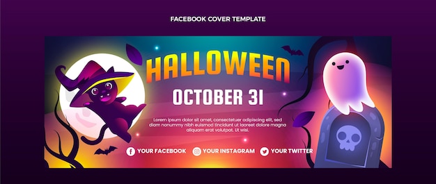 Plantilla de portada de redes sociales de halloween degradado