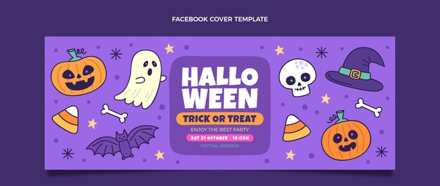 Vector gratuito plantilla de portada de redes sociales de halloween dibujada a mano