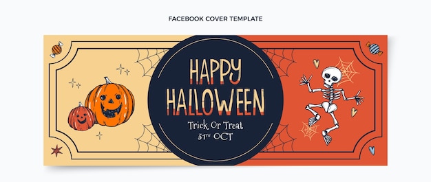 Plantilla de portada de redes sociales de halloween dibujada a mano