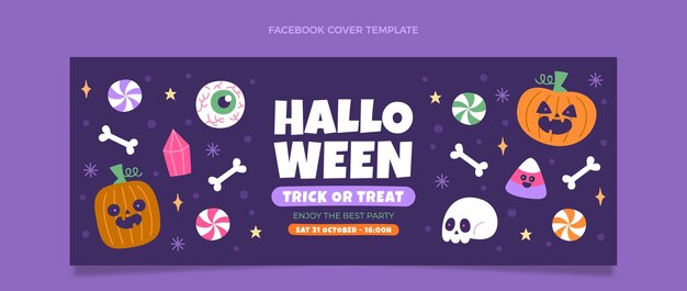 Plantilla de portada de redes sociales de halloween plana dibujada a mano