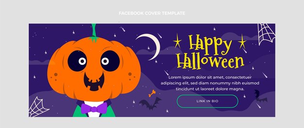 Plantilla de portada de redes sociales de halloween plana dibujada a mano