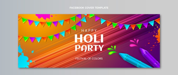 Vector gratuito plantilla de portada de redes sociales holi realista