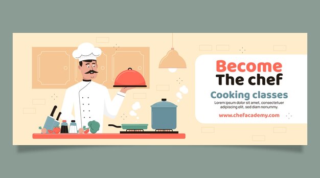 Plantilla de portada de redes sociales horizontal de chef plano