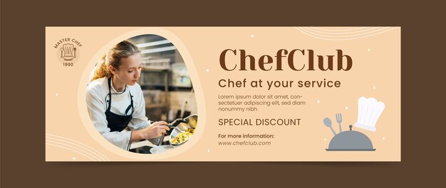 Plantilla de portada de redes sociales horizontal de chef plano
