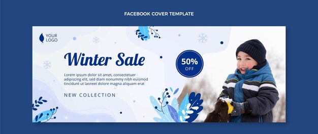 Plantilla de portada de redes sociales de invierno plana dibujada a mano