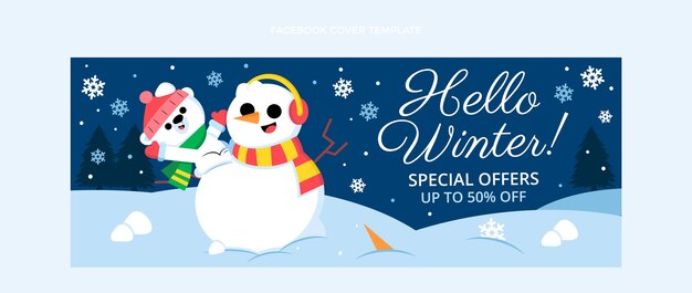 Plantilla de portada de redes sociales de invierno plana dibujada a mano