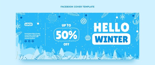 Plantilla de portada de redes sociales de invierno plano
