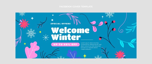 Plantilla de portada de redes sociales de invierno plano