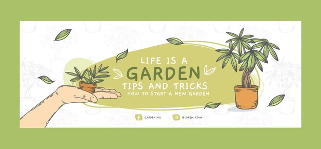 Plantilla de portada de redes sociales de jardinería de grabado dibujado a mano