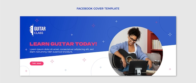 Vector gratuito plantilla de portada de redes sociales de lecciones de guitarra degradadas