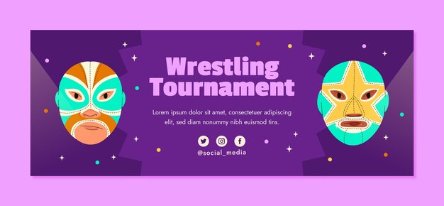 Plantilla de portada de redes sociales de lucha libre plana