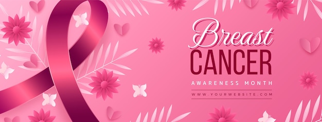 Vector gratuito plantilla de portada de redes sociales del mes de concientización sobre el cáncer de mama degradado