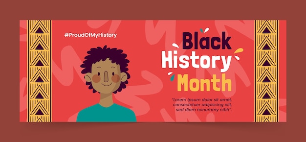 Vector gratuito plantilla de portada de redes sociales del mes de la historia plana negra