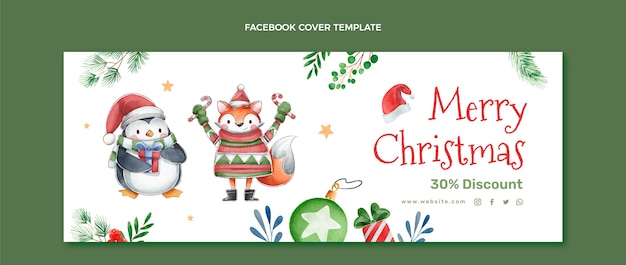 Vector gratuito plantilla de portada de redes sociales de navidad en acuarela