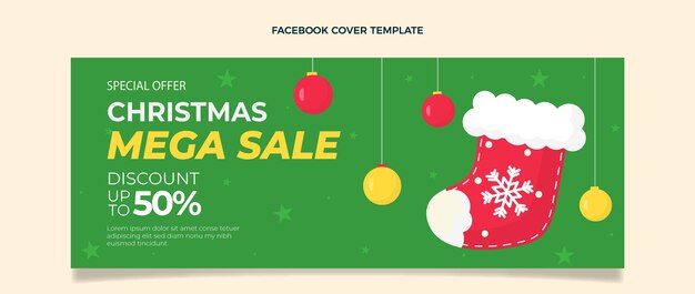 Plantilla de portada de redes sociales de navidad plana dibujada a mano
