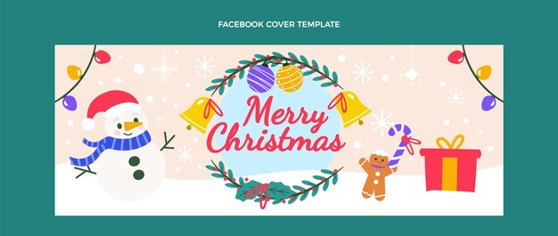 Plantilla de portada de redes sociales de navidad plana dibujada a mano