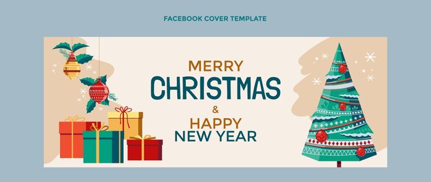 Plantilla de portada de redes sociales de navidad plana dibujada a mano