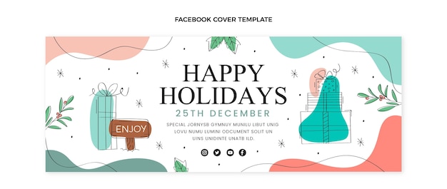 Vector gratuito plantilla de portada de redes sociales de navidad plana dibujada a mano