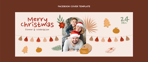 Plantilla de portada de redes sociales de navidad plana dibujada a mano