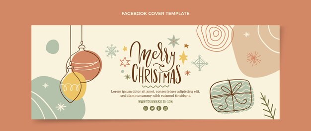 Plantilla de portada de redes sociales de navidad plana dibujada a mano