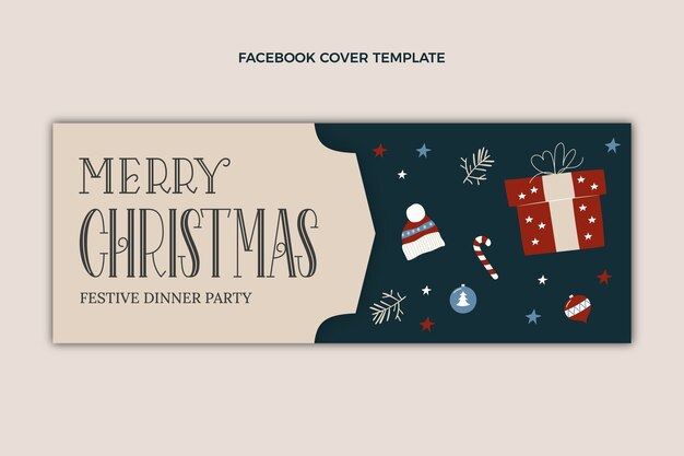 Plantilla de portada de redes sociales de navidad plana dibujada a mano