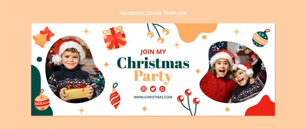 Plantilla de portada de redes sociales de navidad plana dibujada a mano