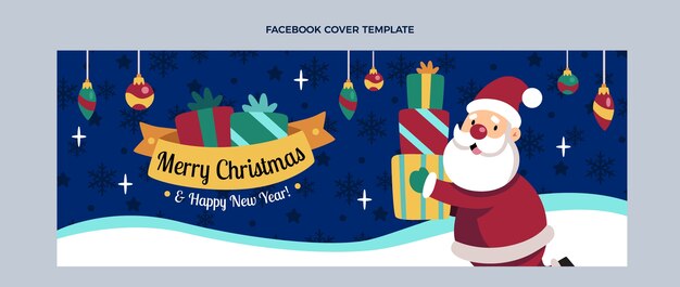 Plantilla de portada de redes sociales de navidad plana dibujada a mano