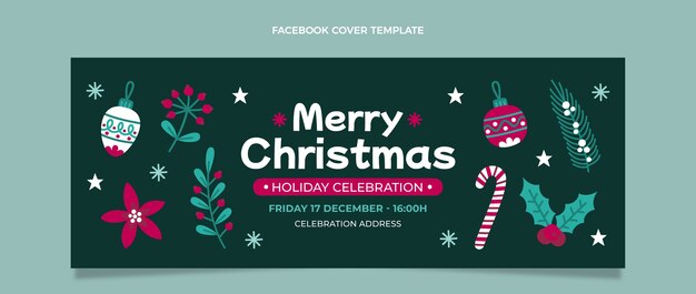 Plantilla de portada de redes sociales de navidad plana dibujada a mano