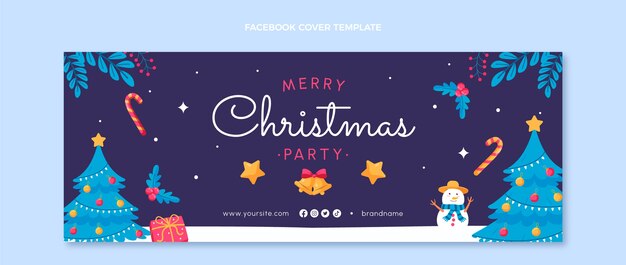 Plantilla de portada de redes sociales de navidad plana dibujada a mano