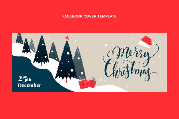 Plantilla de portada de redes sociales de navidad plana dibujada a mano