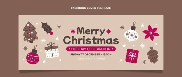 Plantilla de portada de redes sociales de navidad plana dibujada a mano