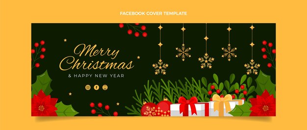 Plantilla de portada de redes sociales de navidad plana dibujada a mano