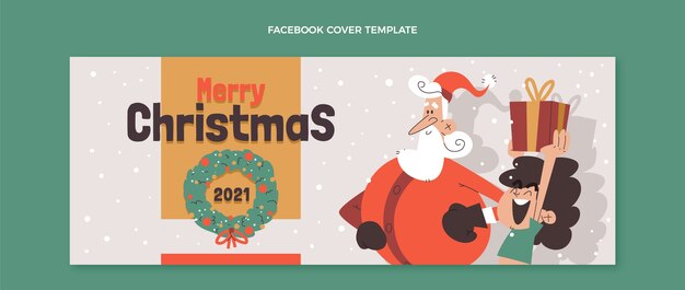 Plantilla de portada de redes sociales de navidad plana dibujada a mano