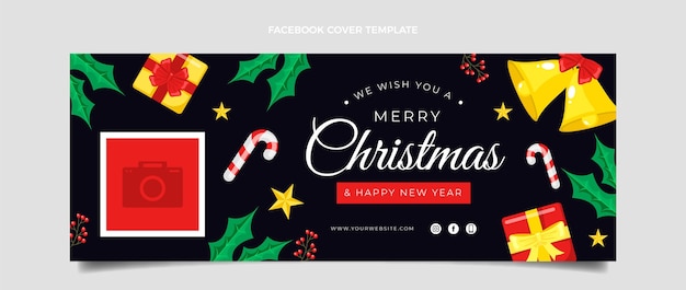 Vector gratuito plantilla de portada de redes sociales de navidad plana