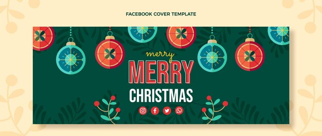 Plantilla de portada de redes sociales de navidad plana