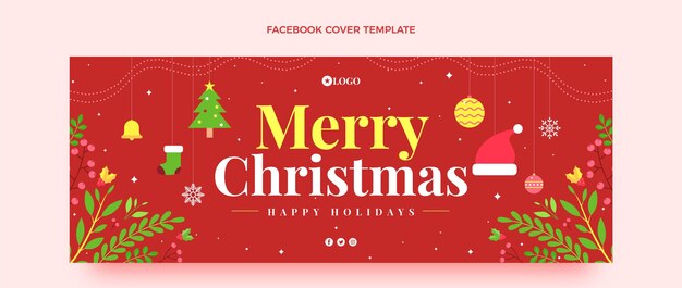 Plantilla de portada de redes sociales de navidad plana