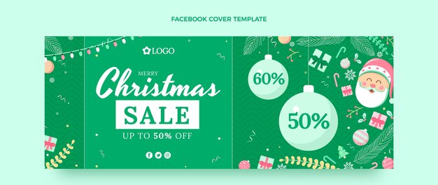 Plantilla de portada de redes sociales de navidad plana