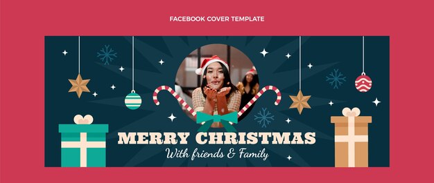 Plantilla de portada de redes sociales de navidad plana