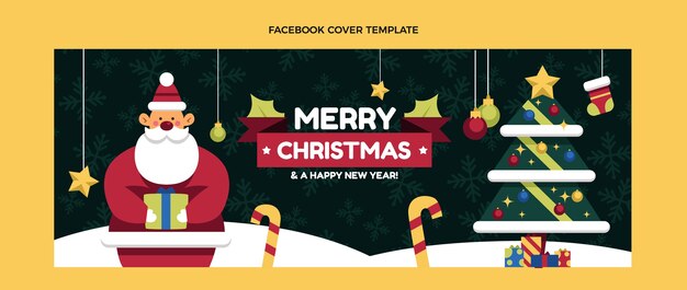 Plantilla de portada de redes sociales de navidad plana