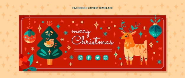 Vector gratuito plantilla de portada de redes sociales de navidad plana