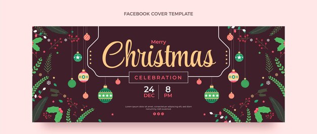 Plantilla de portada de redes sociales de navidad plana