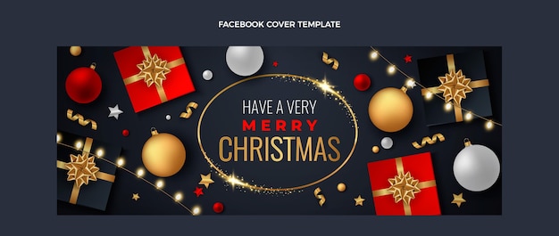 Vector gratuito plantilla de portada de redes sociales de navidad realista