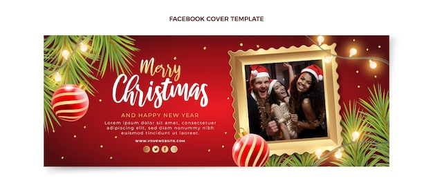 Vector gratuito plantilla de portada de redes sociales de navidad realista